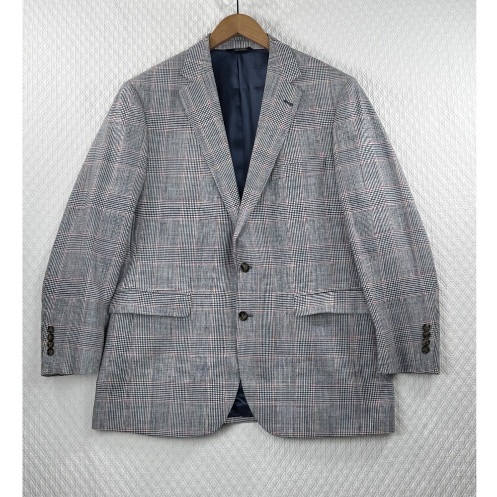 Ben Silver 44R Sport Coat Kynoch Wool Silk Linen Glen Plaid Blue Blazer Portugal